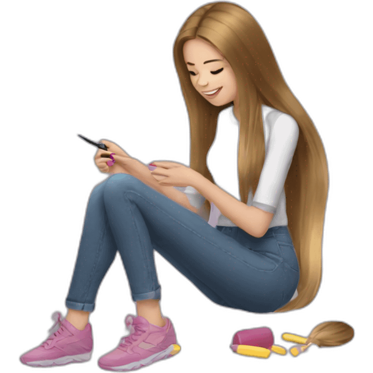 a-girl-long-hair-doing-the-nails emoji