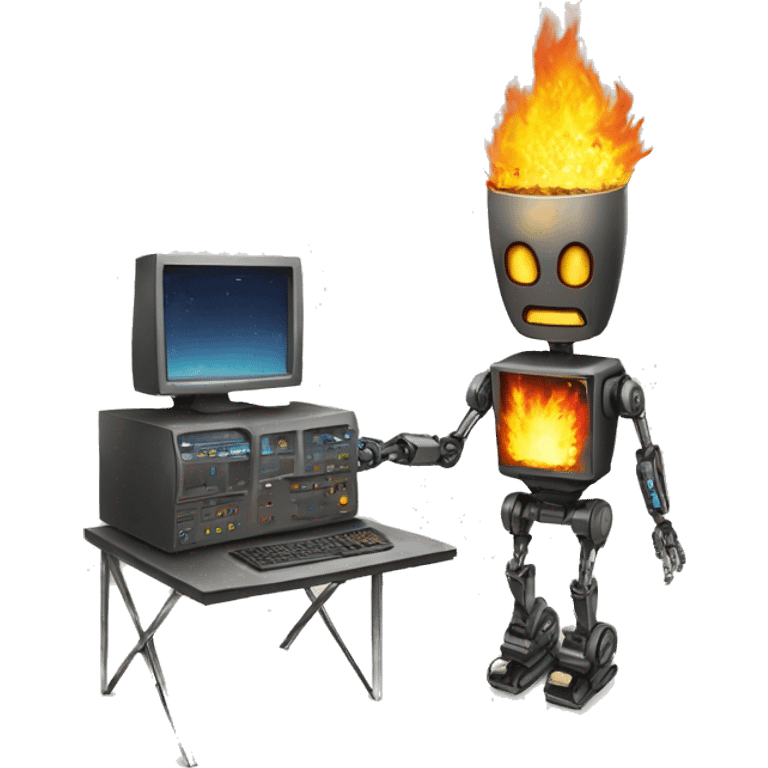 computer burning man extenguishing robot new emoji