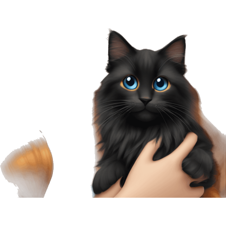 Barbie girl with long ginger hair and blue eyes Holds in her arms Black Maine coon emoji