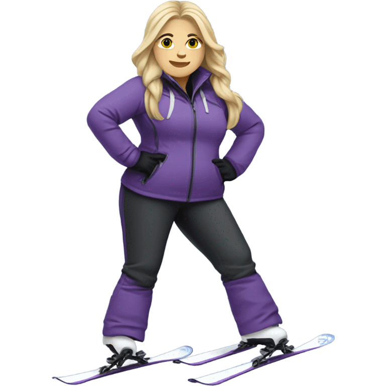 Chubby female long blonde hair skier with purpley-grey jacket and black pants showing whole body in high resolution emoji