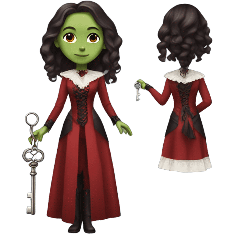 gamora in Victorian dress elegant red full body, holding big key emoji