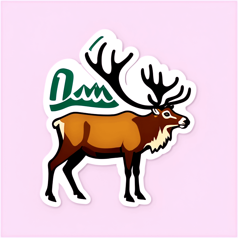 A caribou wearing a name tag that reads “I am Louis” emoji