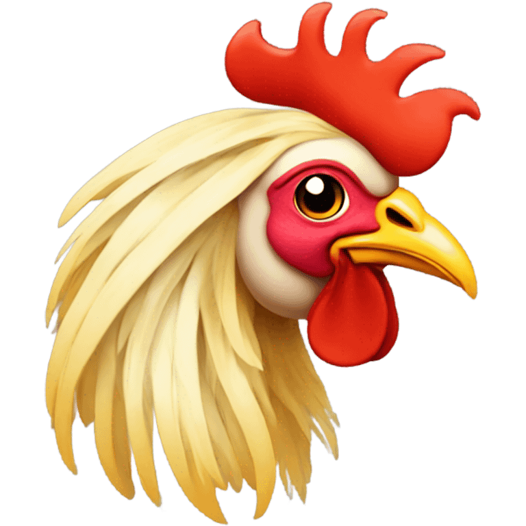 Attractive Rooster face wearing a wig of long blonde hair emoji