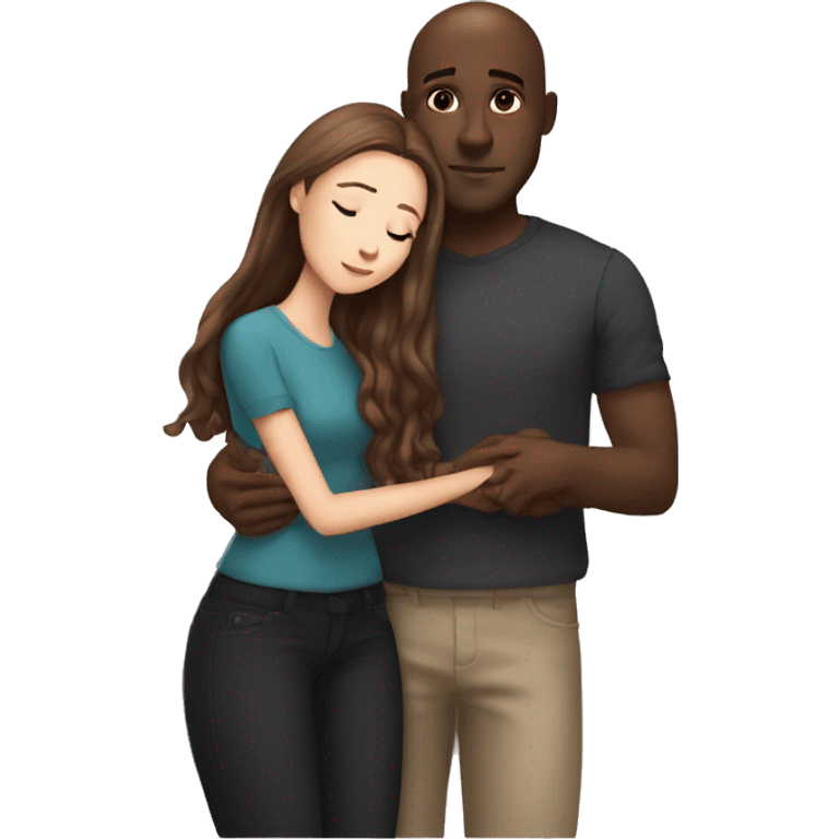 Beautiful Girl with long brown hair and boy with brown hair cuddling, Bald black man  emoji