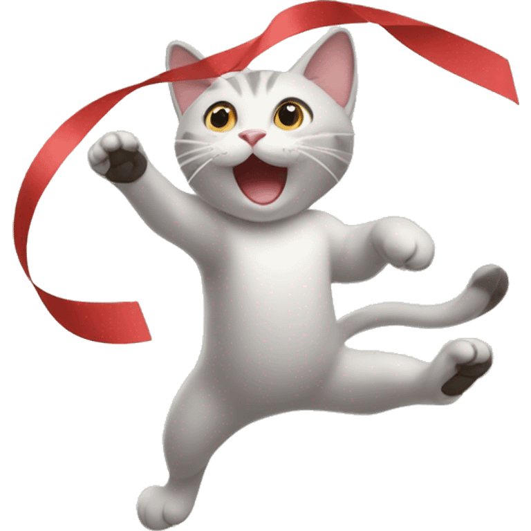 cat chasing long ribbon emoji