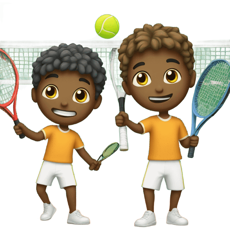 2 Boys playing tennis together  emoji