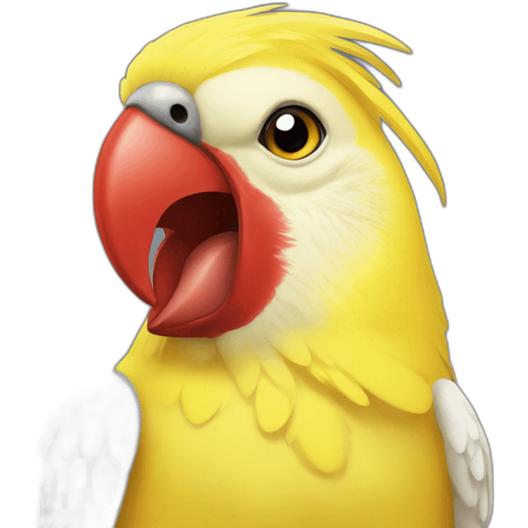 yellow cockatiel with red angry emoji cheeks emoji