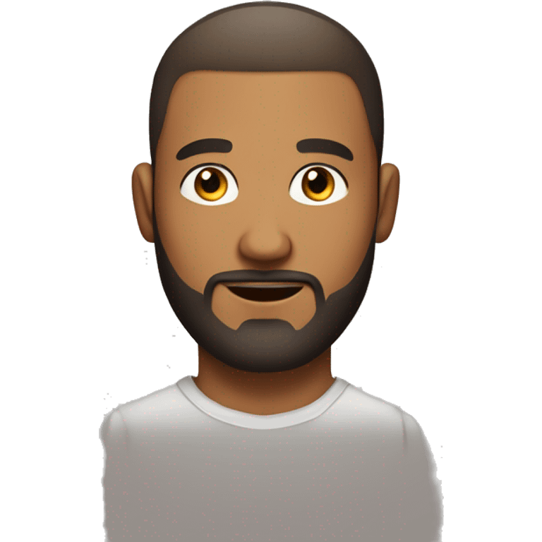 25 years old guy with medium brown beard, a little bun on the head and shaved hair on the sides. Neutral face expresion emoji