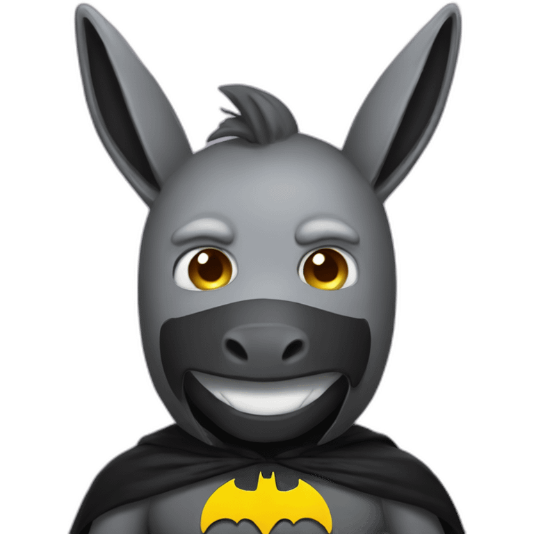 Portrait view of Donkey dressed up as Batman emoji