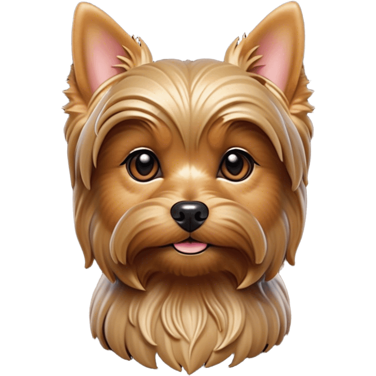 Cinematic Noble Yorkshire Terrier Portrait Emoji, Exuding refined charm and dignified poise, with a lustrous, silky fur in rich, deep hues, alert eyes and a confident expression, simplified yet exquisitely detailed, glowing with a soft, aristocratic radiance, high shine, embodying intelligent grace and classic elegance, soft glowing outline, capturing the essence of a regal Yorkshire Terrier ready to rule the screen with effortless sophistication! emoji