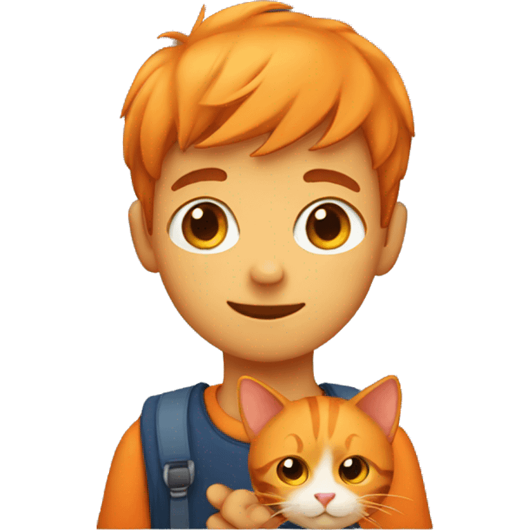 a boy holding an orange cat emoji