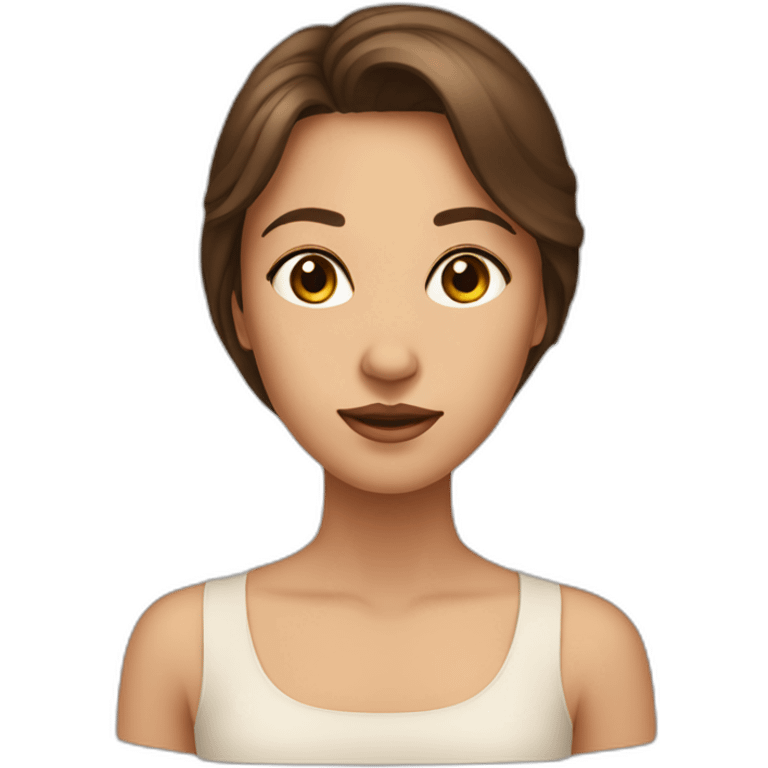 A girl with an elongated oval face, brown hair, brown eyes, nasolabial folds emoji