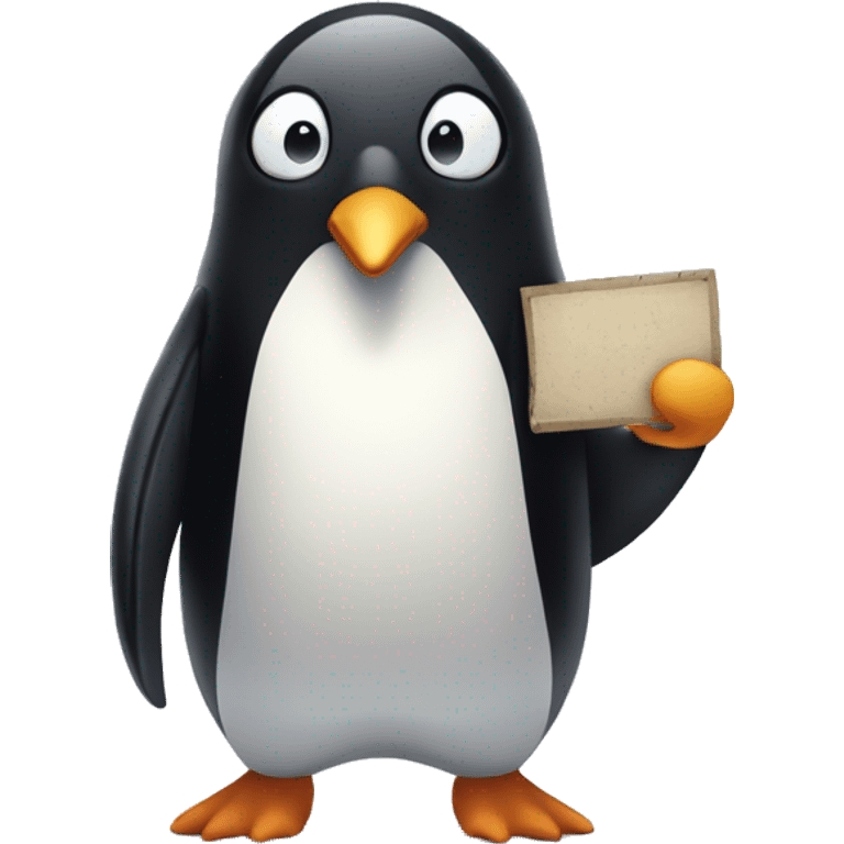 A penguin holding a sign saying Bootifully  emoji