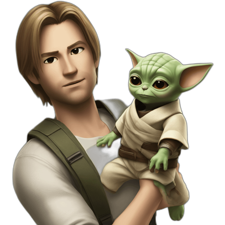 Leon Kennedy ( Resident Evil) holding baby yoda emoji