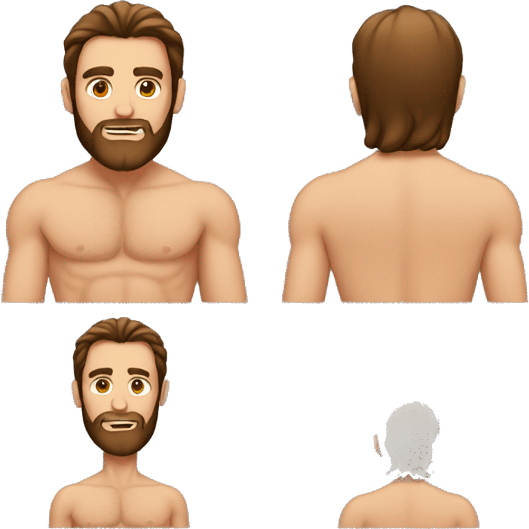 Standing Tall Shirtless man with long brown hair and beard  emoji