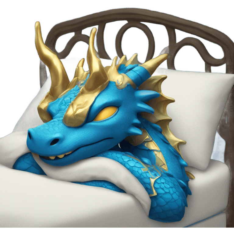 Blue dragon with gold accents sleeping with zzz emoji