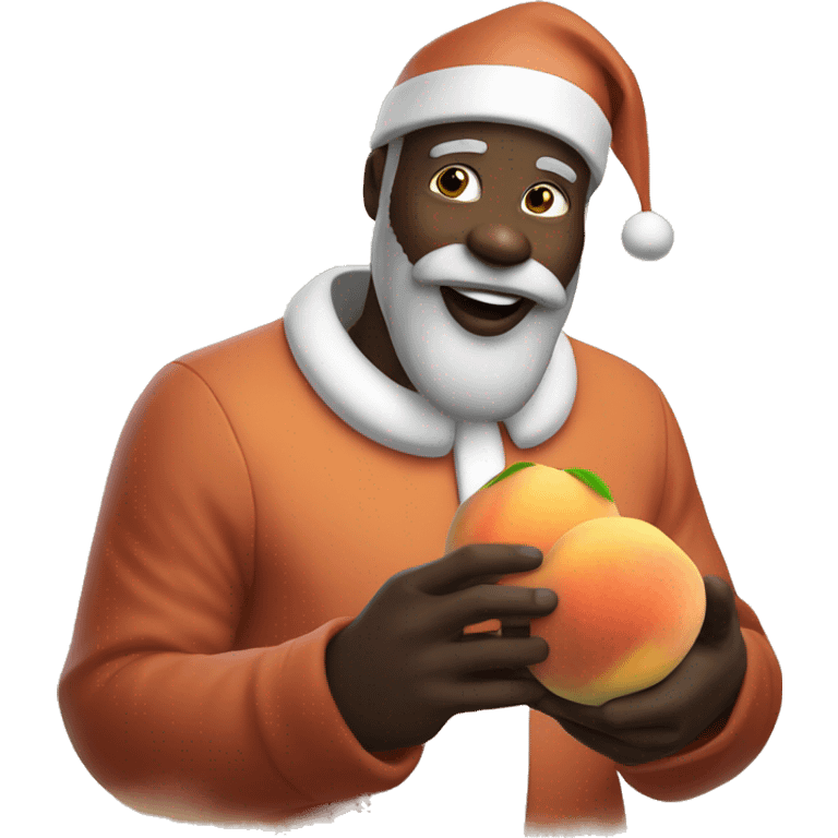 Black Santa eating a peach ￼ emoji