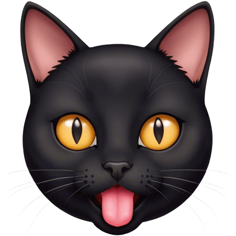 Round face black cat sticking tongue out  emoji