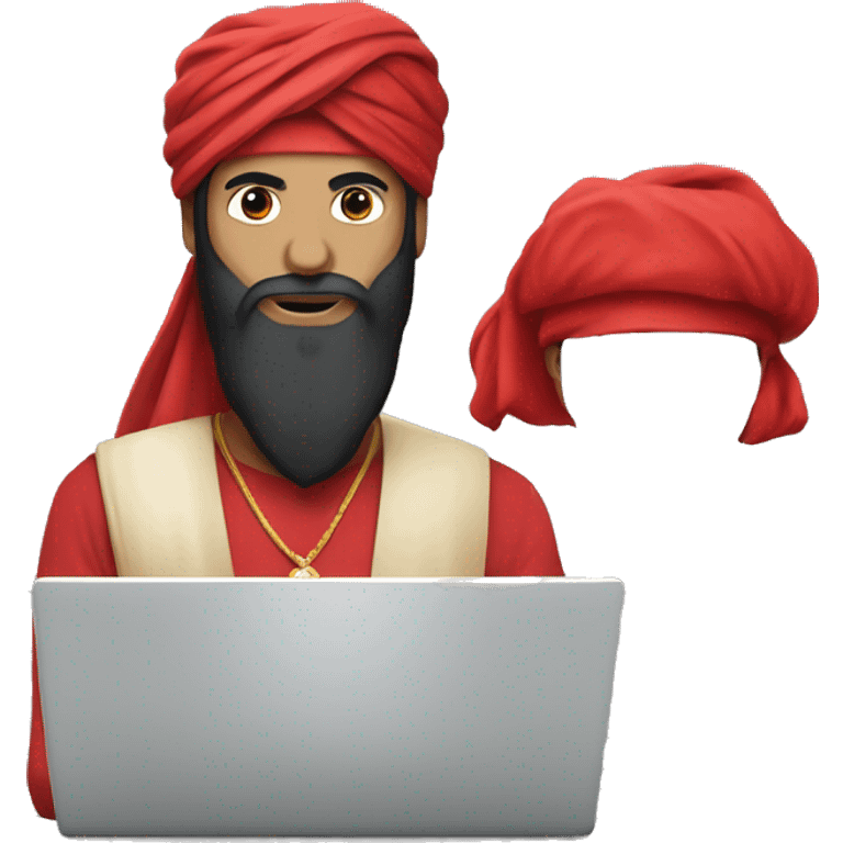 A caliph with turban and red clothes writing in a laptop emoji