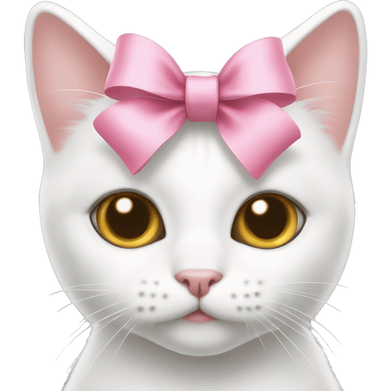 white kitty with hazel eyes and pink bow emoji