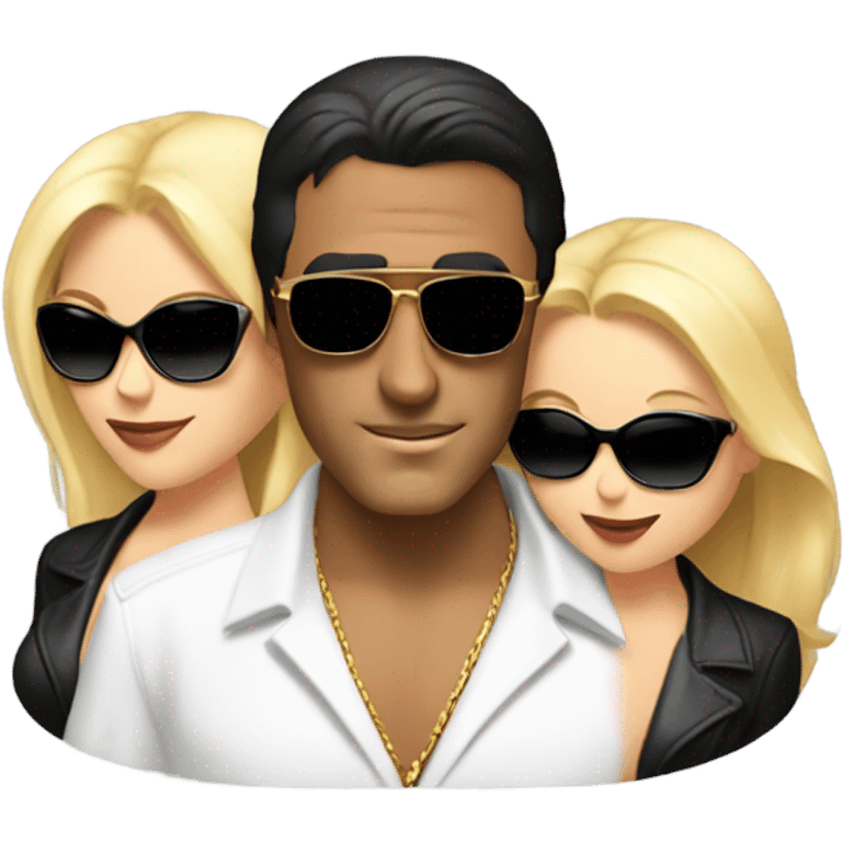 Tony Montana in sunglasses with 2 beautiful blondes with their arms around him emoji