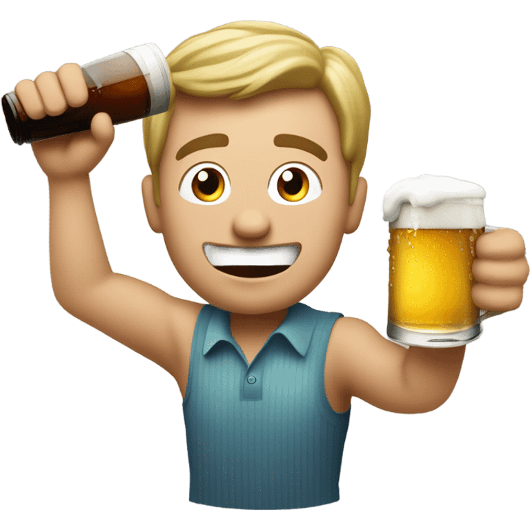 Guy making a hole in one slamming a beer emoji