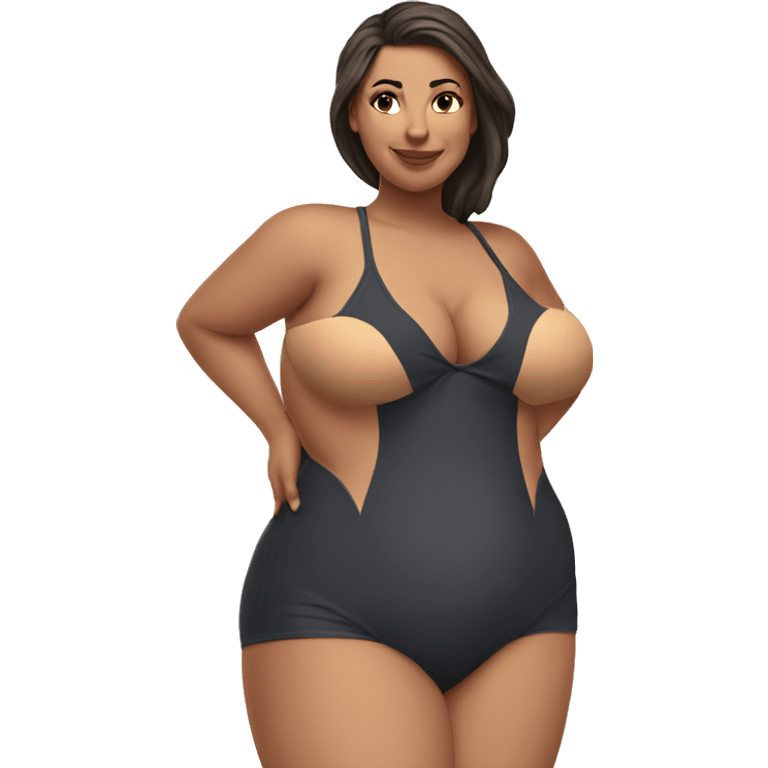 Slim-Thicc caucasian brunette lady swimsuit posing emoji