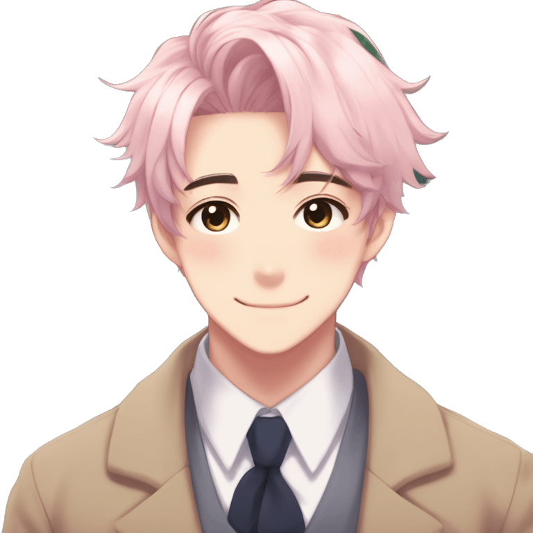 Gorgeous romantic hot attractive anime style modern gentlemanly anime shojo guy with pretty ponytail hair and colorful eyes and blushing face aesthetic trending style  pastelcore cottagecore kawaiicore emoji