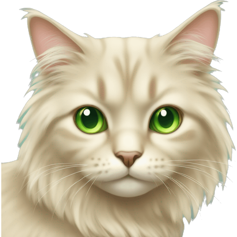 Long hair fluffy beige cat with green eyes emoji