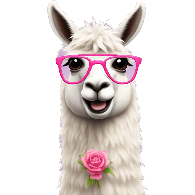 una llama con un lazo rosado emoji