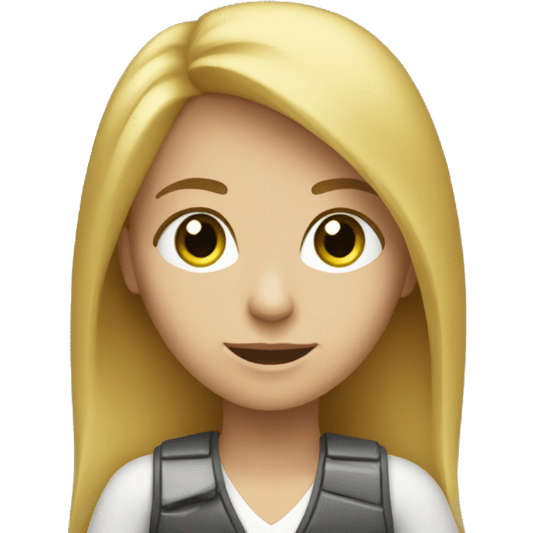 Female coder featuring a laptop. She has long hair, green eyes, white skin. emoji