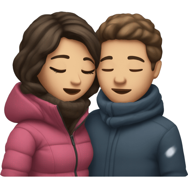 couple kissing outdoors in winter both brunette with eyes closed emoji