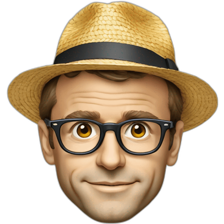 Emmanuel Macron avec des lunettes de soleil et un chapeau de paille  emoji