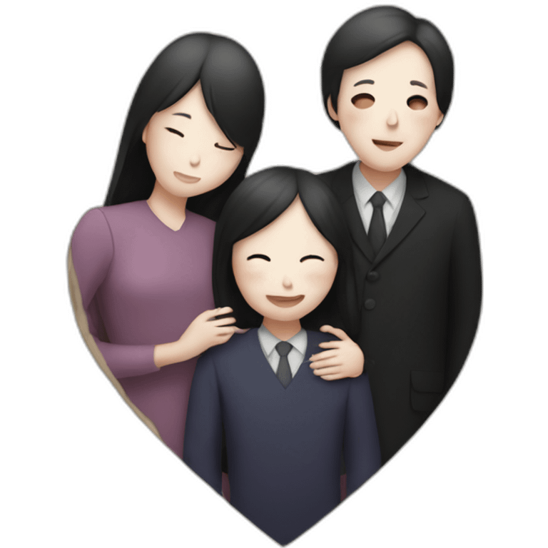 a no-face family hughing a heart emoji