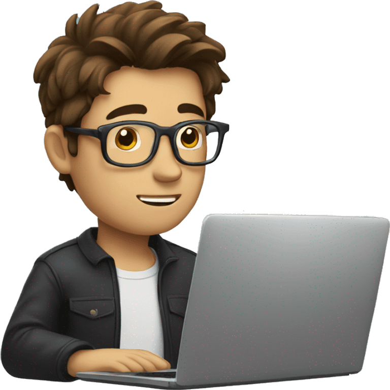 a man with brown hair and glasses at a laptop; he is daydreaming  emoji