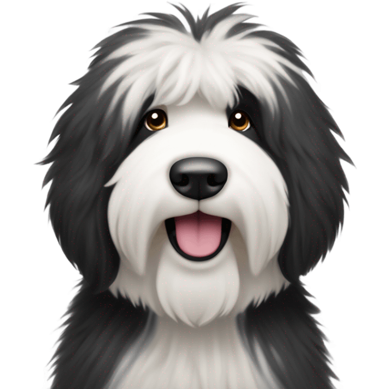 Black and white old English sheepdog smiling emoji