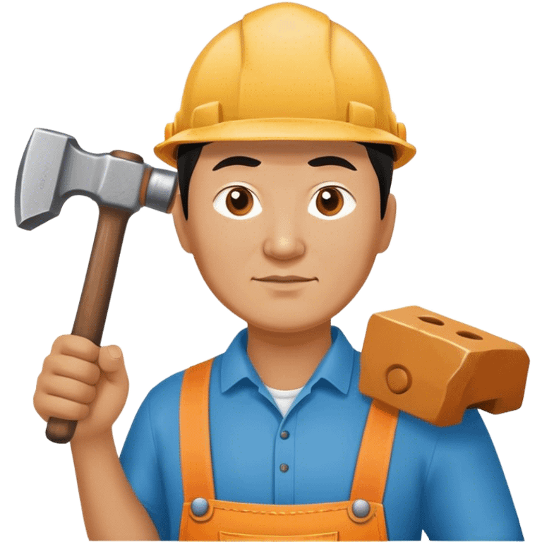 photorealistic kazakh worker middle age with 
hammer emoji