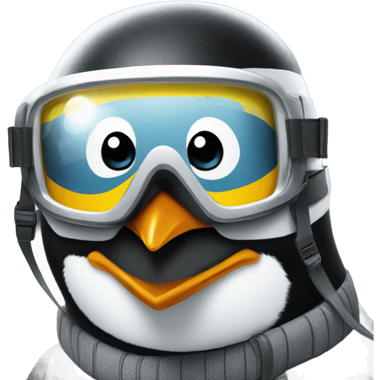 Penguin skiing with helmet and goggles emoji