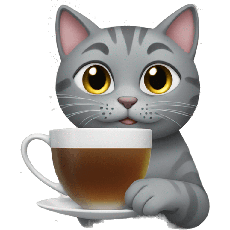 grey cat drinking tea emoji