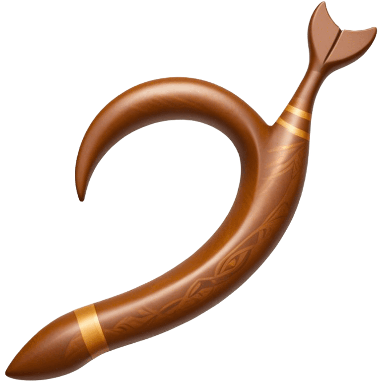 Cinematic Realistic Boomerang Emoji, depicted as a sleek, curved traditional Aboriginal tool rendered with detailed textures and a dynamic sense of motion, symbolizing cultural significance and natural craftsmanship under warm earthy lighting. emoji