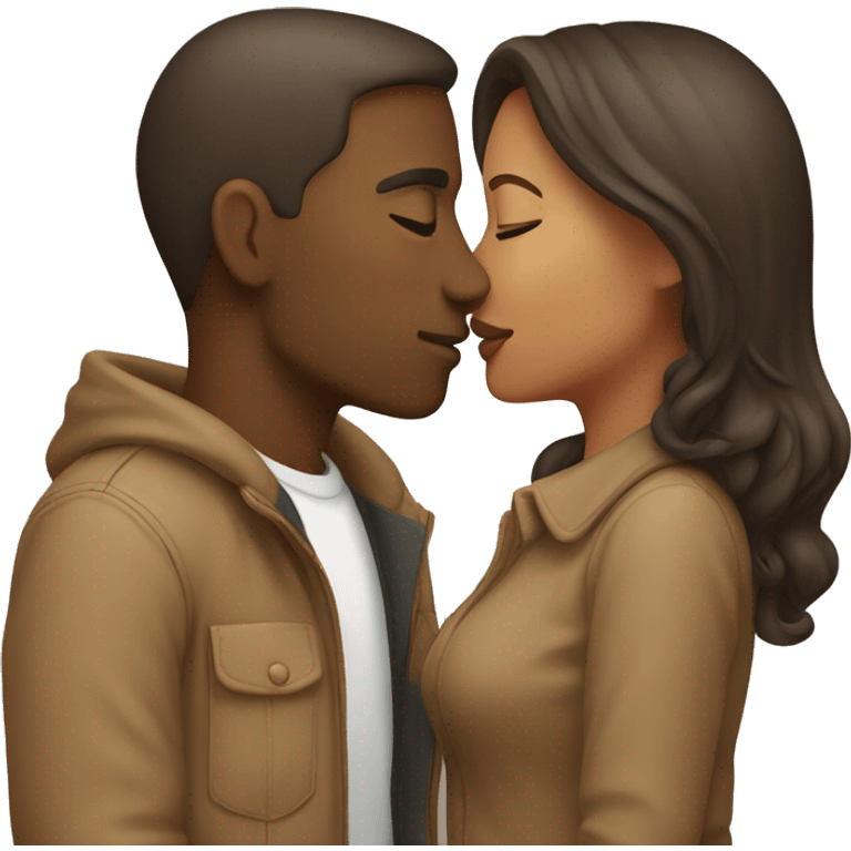 A light brown couple, male and female kissing each other  emoji