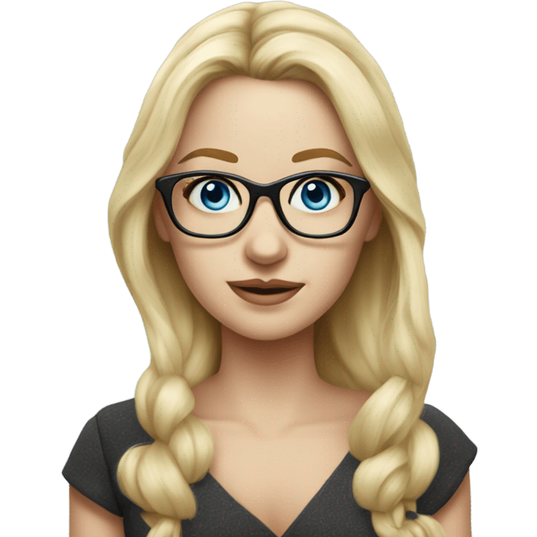 Pretty Caucasian blonde woman with glasses in a dress, hyper realistic with blue eyes  emoji