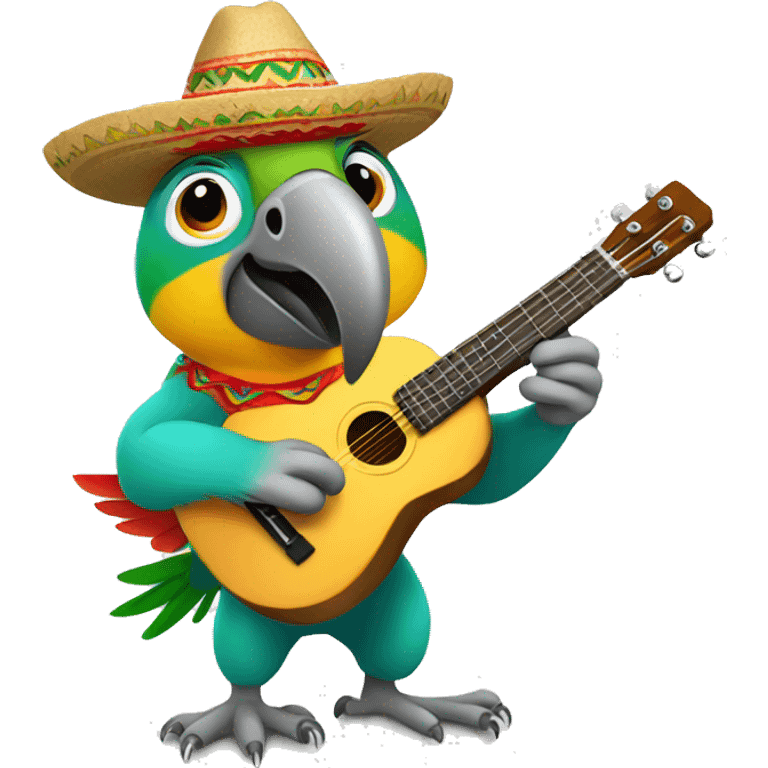 Parrot with Mexican hat plays ukulele emoji