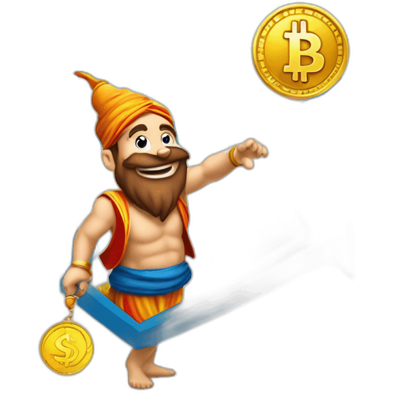 genie with a coin in his hand on the crypto coin graph arrow emoji