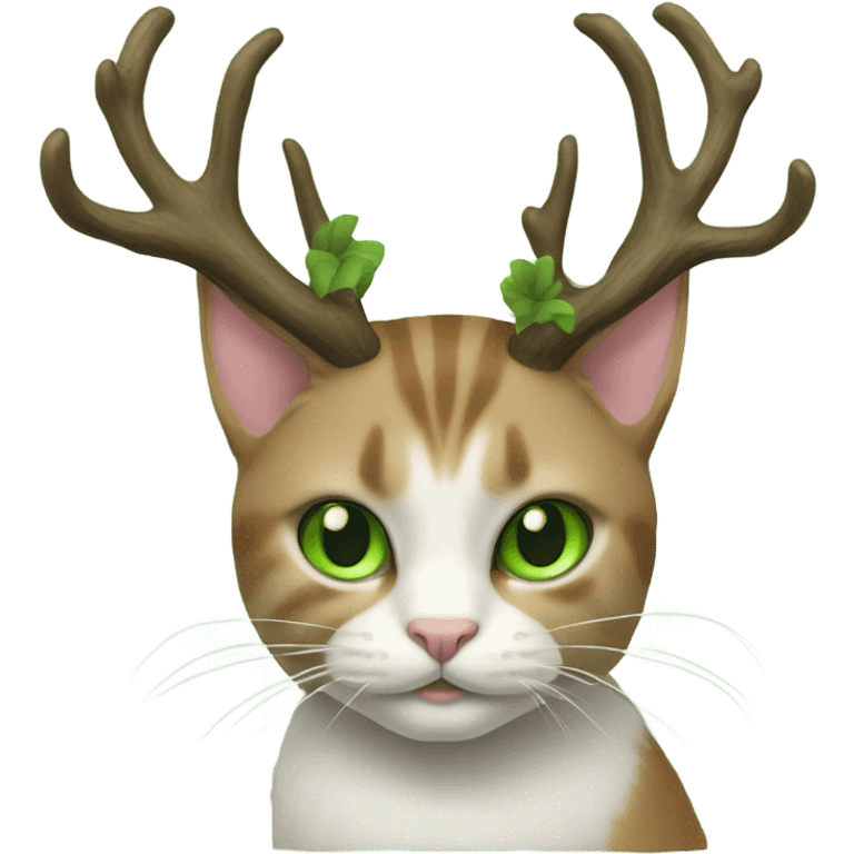 Cat with antlers and green eyes emoji