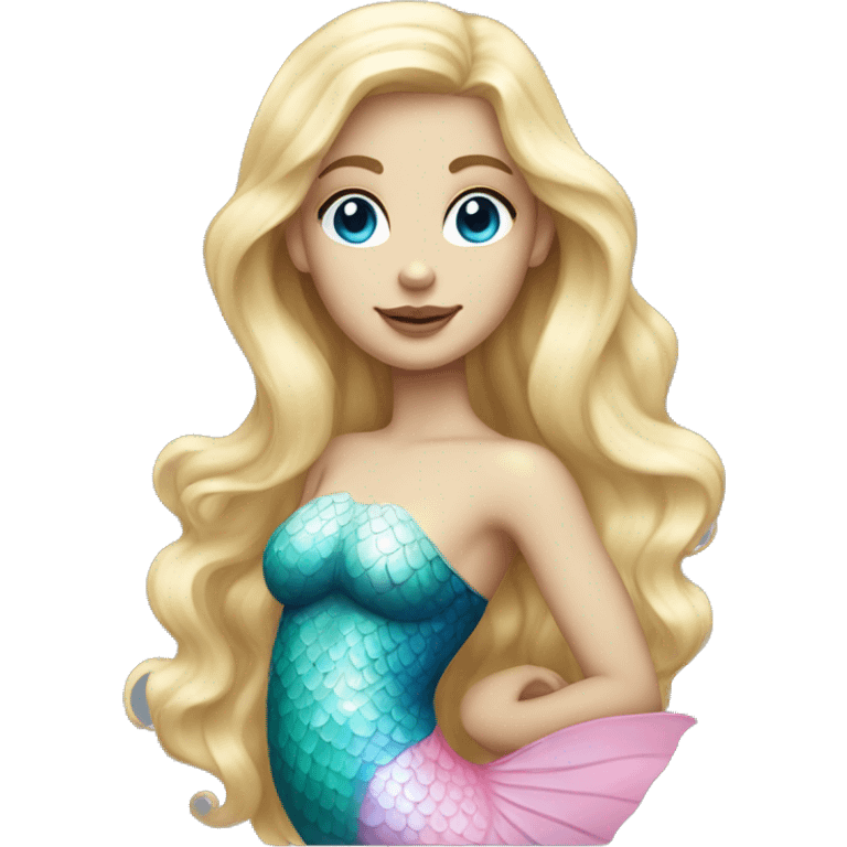 Beautiful, blonde haired, blue eyed, white, mermaid with pink tail emoji