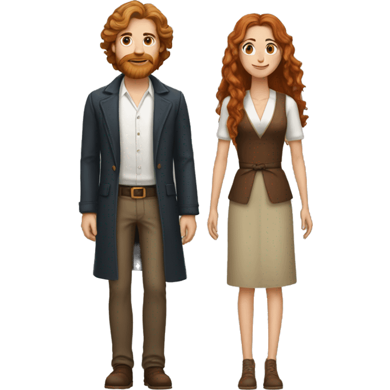 Tall white man with long brown hair and beard an woman with long reddish hair emoji