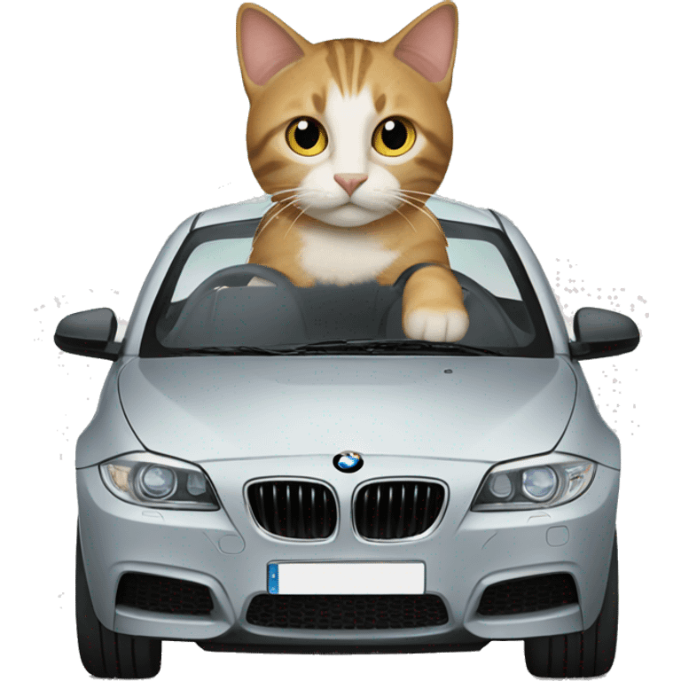 Cat in a BMW-branded vehicle emoji