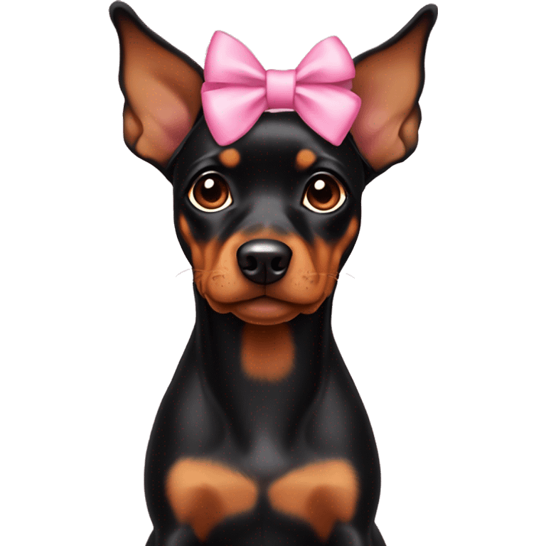 black tan pinscher big ears girly pink bow on head emoji