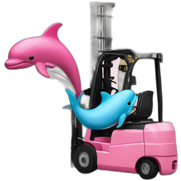 Pink Dolphin drive a Forklift emoji